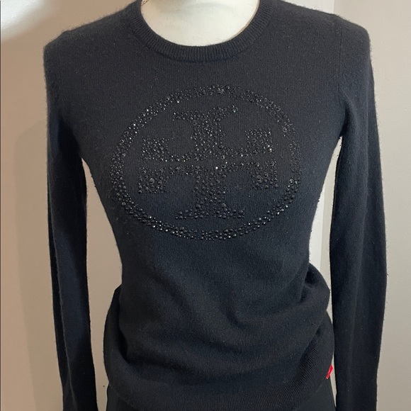 Tory Burch Crewneck Black Long Sleeve Sweater wEmbellished Logo. Style #31093104 - Picture 5 of 10